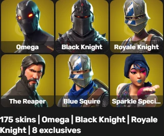 175 skins | Omega | Black Knight | Royale Knight | 8 exclusives
