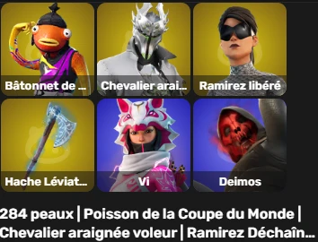 284 peaux | Poisson de la Coupe du Monde | Chevalier araignée voleur | Ramirez Déchaîné | 4 exclusivités