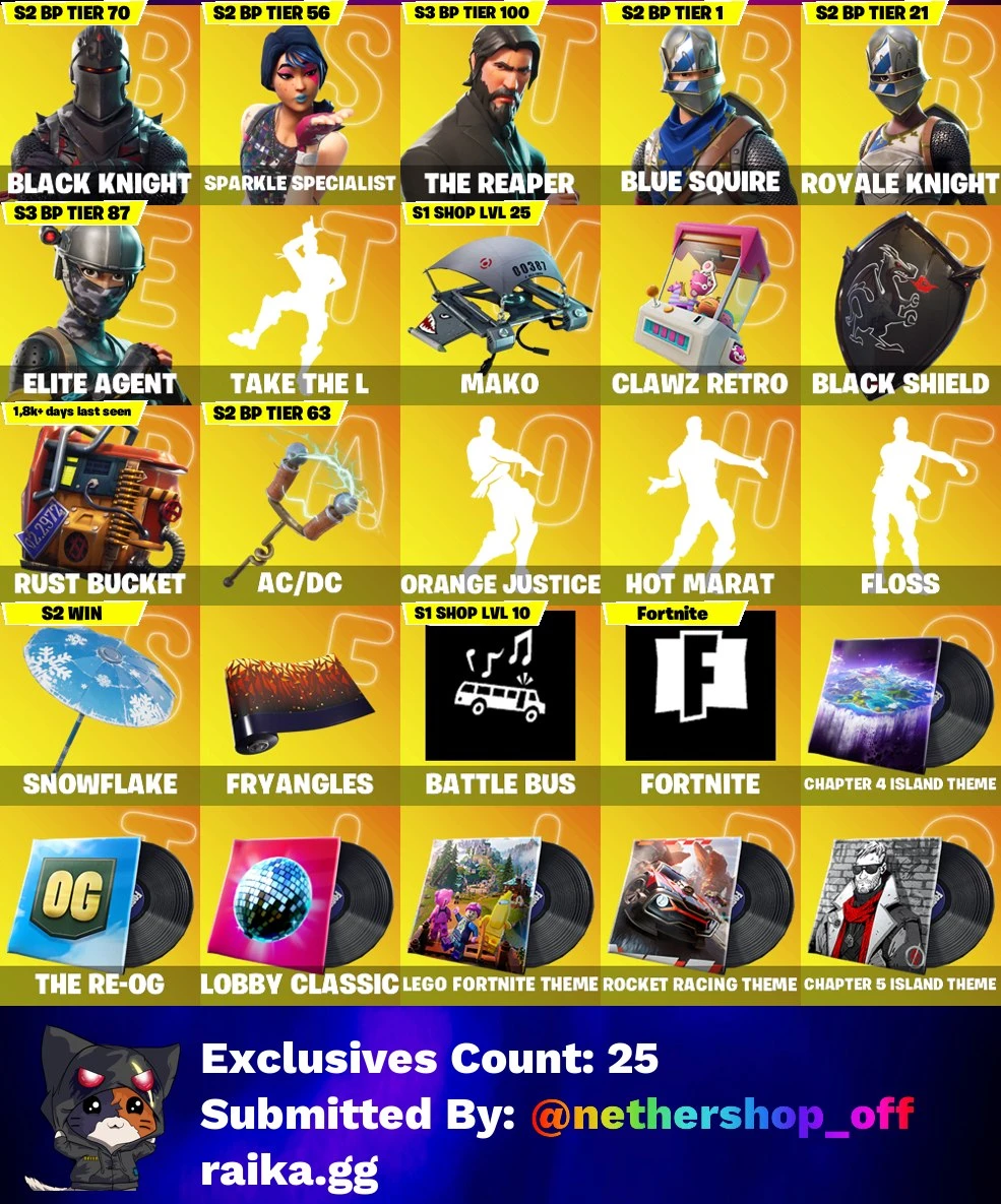 [PC/PSN/XBOX] 19 SKINS | CHEVALIER NOIR | SOLDAT À FACETTES | LE FAUCHEUR | ÉCUYER BLEU | CHEVALERESSE | AGENT D'ÉLITE | VALORA | LE VISITEUR | 100 VB