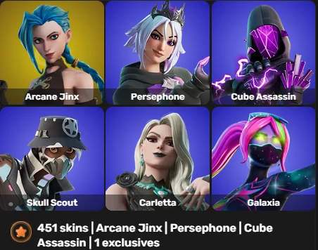 FULL ACCES 451 peaux | Malédiction Arcanique | Perséphone | Assassin Cube | 1 Exclusivités